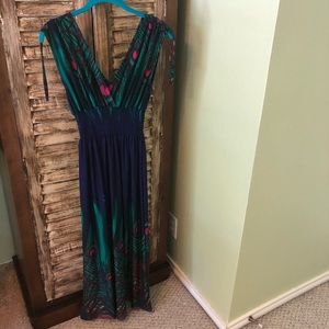 Peacock print long dress